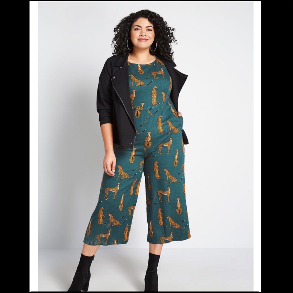 ModCloth cheetah wide leg jumpsuit